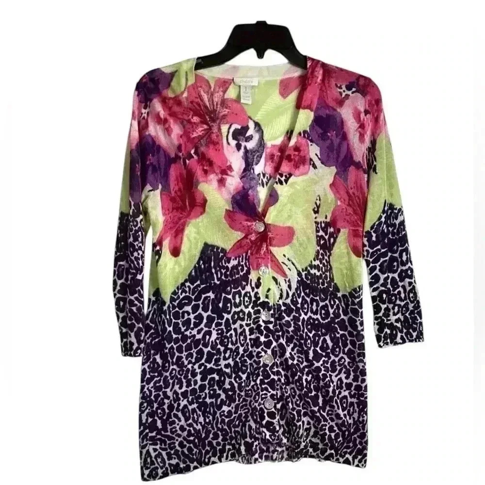 Chico Floral 3/4 Sleeve Top Cardigan size 1